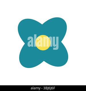 Blue flower with a yellow center on a white background in flat cartoon style. Vector illustration. Stock Vector