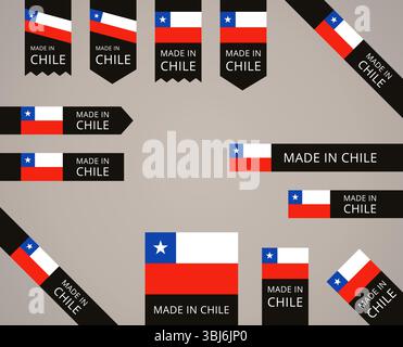 Made in Chile - black edge labels with Chilean flag Stock Vector