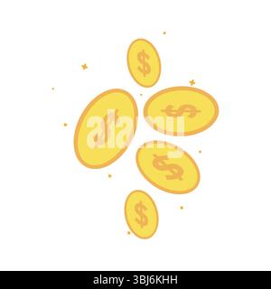 Scattered Gold Dollar Coins with Sparkling Effects for Wealth Stock Vector