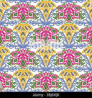 colorful line scribble repeats pattern seamless background Stock Vector