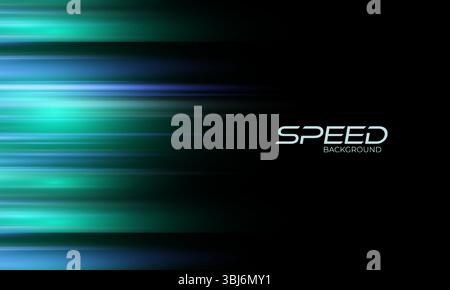 Black modern abstract background with blue and green glowing movement and high-speed light effect. Vector illustration Stock Vector