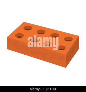 Isometric Red Brick with Holes Illustration. A realistic isometric view of a standard red clay brick with eight round holes on its top surface. Stock Vector