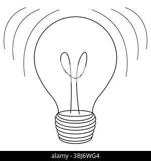Coloring page for kids with outline drawing of glowing light bulb. Symbol of idea, creativity and learning. For entertaining kids, back to school or e Stock Vector