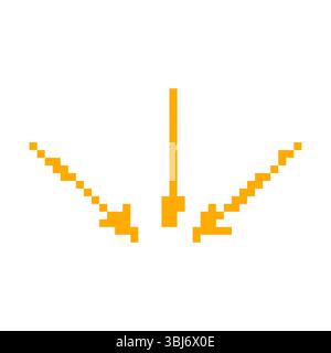 Mosaic pixel art yellow arrow icons pointing in opposite directions with angular design Stock Vector