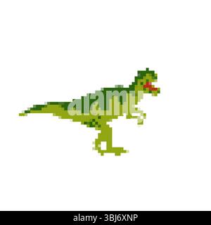 Mosaic dinosaur: pixelated green dino with retro sprite style perfect for classic game fans Stock Vector