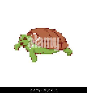 Mosaic style pixelated turtle icon with retro sprite aesthetic in cartoon design Stock Vector