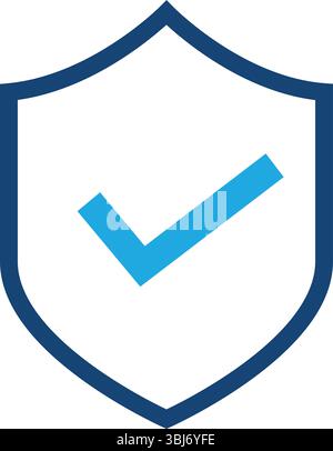 Shield with check mark icon Dark navy blue and sky blue Stock Vector