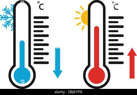 Thermometer temperature up and down icon Red and Blue Color Stock Vector