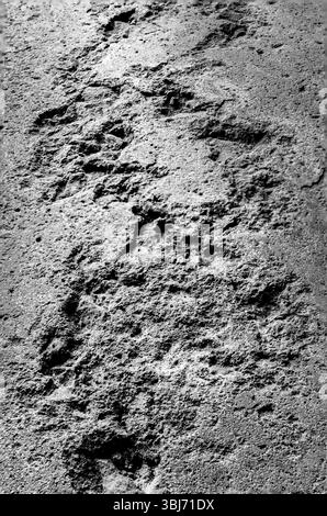 Black and white side lit close-up of pitted concrete resembling mountains Stock Photo