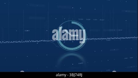 Displaying translucent clock icon overlaying dotted waveform on screen, with numeric labels Stock Photo
