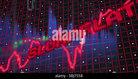 Showing red zigzag graph and SLUMPFLATION overlay on market interface grid, with data highlights Stock Photo