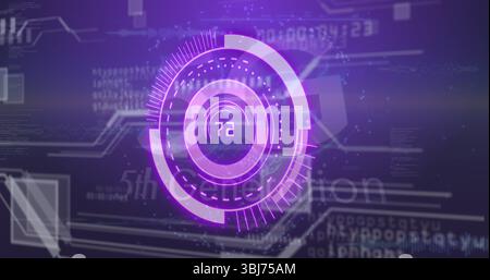 Displaying futuristic HUD glowing purple in interface with 5th Generation and numeric readout 72 Stock Photo