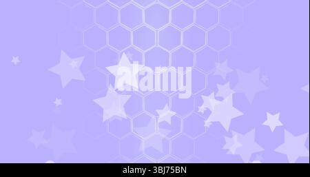 Displaying digital abstract featuring hexagon grid over lavender background, with translucent stars Stock Photo