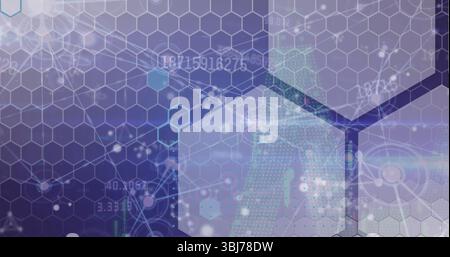 Shifting translucent hexagonal grid morphing in virtual interface, futuristic data visualization Stock Photo