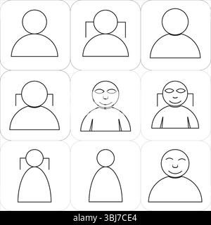 Black Outline Person Icons Square Tiles Website App Design Stock Vector