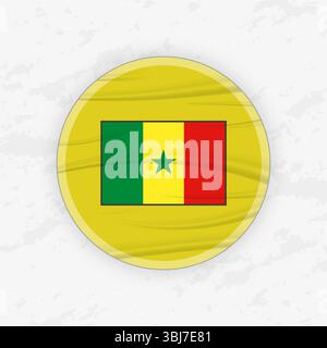 Senegalese Flag in a Circular Emblem Design, Abstract Round Sticker Illustration. This high-quality vector graphic is perfect for use in patriotic des Stock Vector