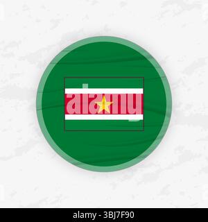 Surinamese Flag in a Circular Emblem Design, Abstract Round Sticker Illustration. This high-quality vector graphic is perfect for use in patriotic des Stock Vector