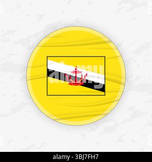 Bruneian Flag in a Circular Emblem Design, Abstract Round Sticker Illustration. This high-quality vector graphic is perfect for use in patriotic desig Stock Vector