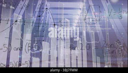 Displaying data view in digital space, with translucent 3D bars, plotted curve and cone diagram Stock Photo