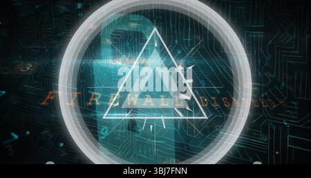Displaying concentric ring and triangles on security dashboard with firewall disabled message Stock Photo