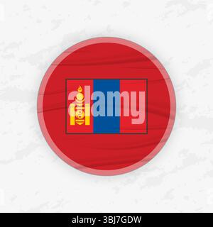 Mongolian Flag in a Circular Emblem Design, Abstract Round Sticker Illustration. This high-quality vector graphic is perfect for use in patriotic desi Stock Vector