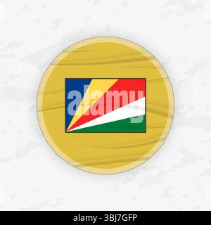 Seychellois Flag in a Circular Emblem Design, Abstract Round Sticker Illustration. This high-quality vector graphic is perfect for use in patriotic de Stock Vector
