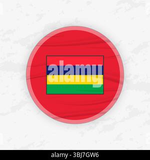 Mauritian Flag in a Circular Emblem Design, Abstract Round Sticker Illustration. This high-quality vector graphic is perfect for use in patriotic desi Stock Vector