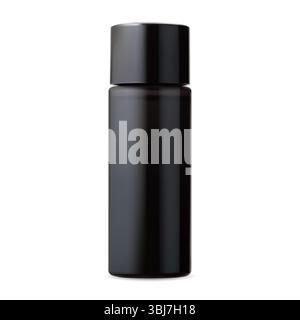 Black cosmetic lotion bottle. Skin care toner packaging mockup. Realistic aftershave balm package with plastic lid. Men cosmetic conditioner pack. Sha Stock Vector