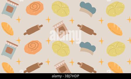 Rolling pin and bread elements background Stock Vector