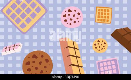 Waffles and chocolate snacks background Stock Vector