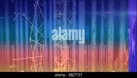 Displaying wireframe structures with vertical light bars in visualization, with points and streaks Stock Photo