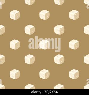 Seamless pattern with sugar cubes on brown background. Cartoon vector background Stock Vector