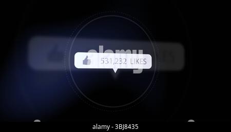Floating notification bubble displaying 531,232 likes on dark interface, showing thumbs-up icon Stock Photo