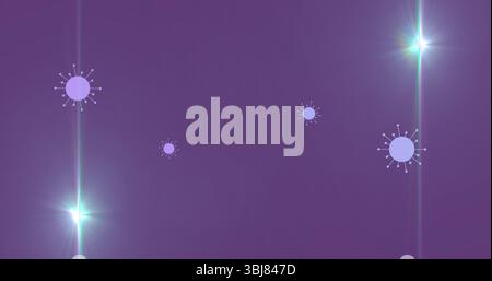 Floating spiky virus sphere drifting in design space, with streaks and starburst flares, copy space Stock Photo