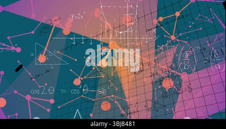 Displaying translucent silhouette floating in abstract space, grid overlay, math formulas and nodes Stock Photo