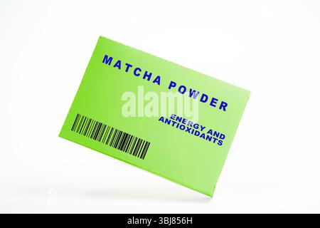 Matcha powder. Concentrated green tea powder rich in antioxidants and promoting calm energy. Stock Photo