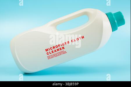 Microfiber cloth cleaner. Specialised detergent for cleaning microfibre without damaging fibres. Stock Photo