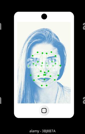 smartphone with face recognition software app on screen Stock Photo
