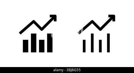 Two black bar chart icons showing an upward trend, representing growth and analysis. Excellent for business reports, financial apps, data visualizatio Stock Vector