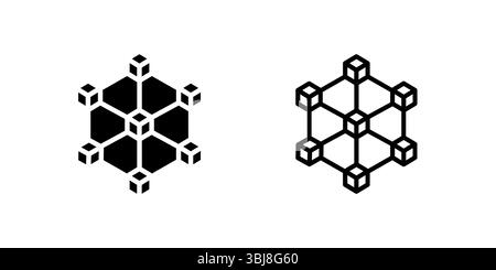 Minimalist blockchain network glyph icons showcasing distributed ledger technology symbols for fintech and crypto applications Stock Vector