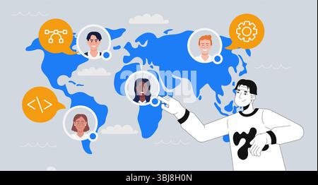 Global software development and jobs outsourcing 2D illustration concept Stock Vector