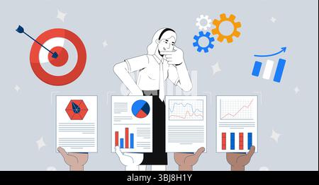 Data-driven decision making and business analytics 2D illustration concept Stock Vector