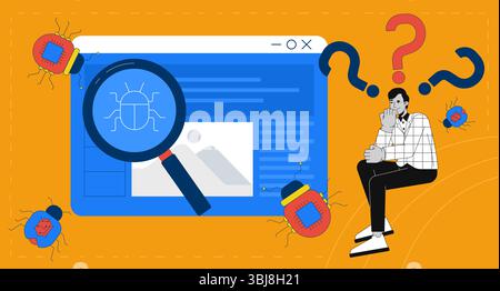 Bugs detection and debugging in web development 2D illustration concept Stock Vector