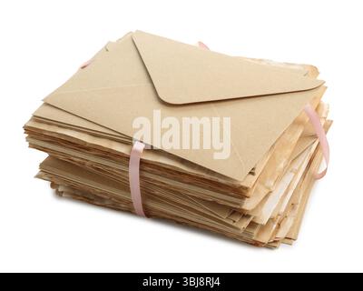 Stack of love letters in envelopes isolated on white Stock Photo