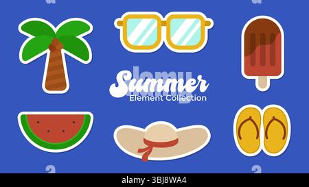 Summer element collection set. Summer clip art illustration set Stock Vector