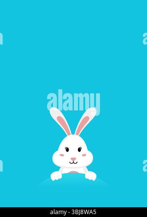 Bunny flat illustration on blue vertical background with empty space for text Stock Vector