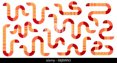 Collections of geometric snake illustration isolated on white background Stock Vector