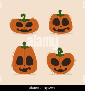 Set of Halloween pumpkin flat icon vector illustration Stock Vector