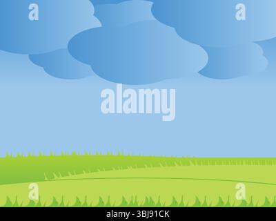 Bright green grass field under a clear blue sky. Perfect natural background for spring, summer, and outdoor themes. Ideal for design, web, banner, and Stock Vector