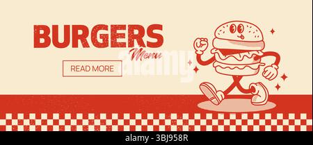 Retro Burger Guy Web Banner Stock Vector